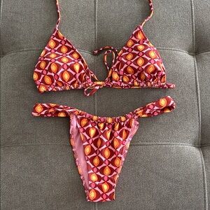Zara Red and Orange Patterned Bikini Set